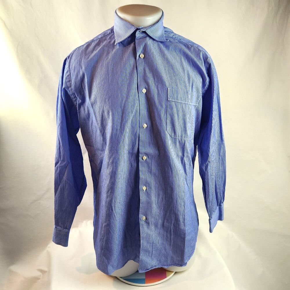 Ben Sherman Button Up Shirt Mens 16 1/2 32 33 Blue Striped Pocket Modern Preppy